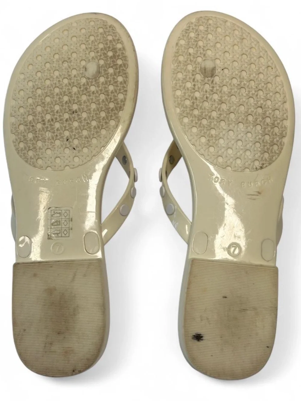 Tory Burch Light Cream Studded Thong Sandals. Size 7